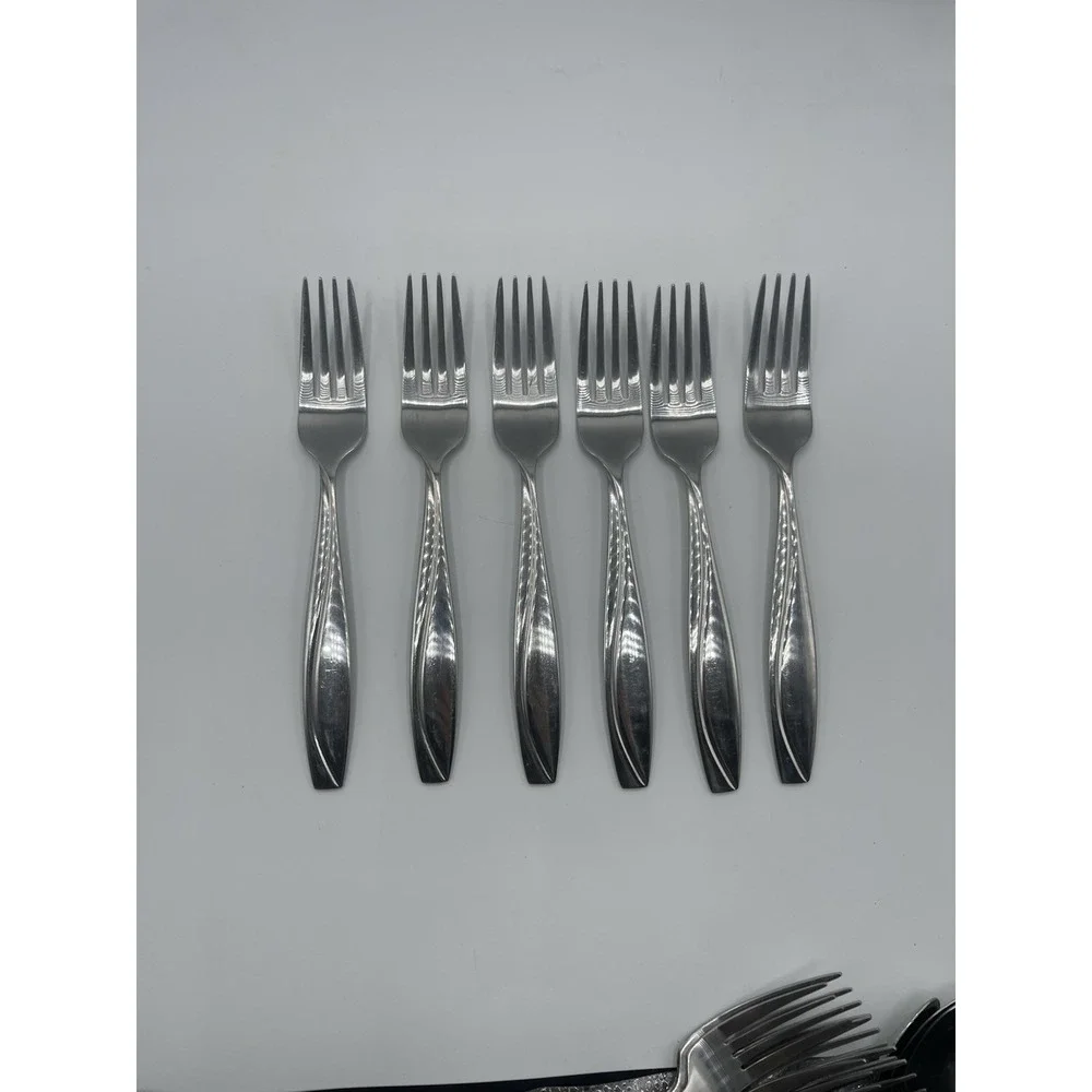 6 Dinner Forks Line Stainless Oneida Groove Curved B734 Indonesia Glossy 8‎ 1/4